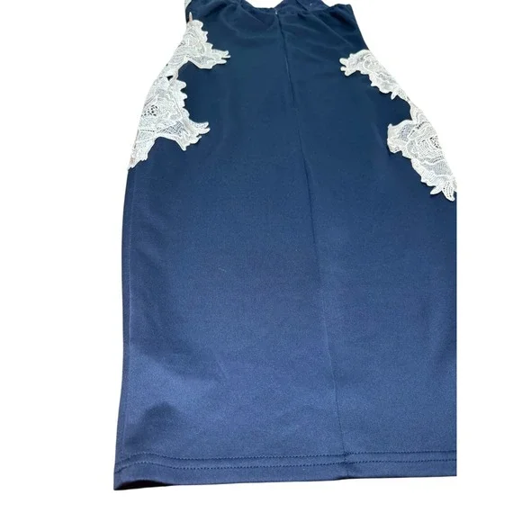 AX Paris Navy‎ Blue Lace Applique Strappy Bodycon Midi Dress Size 10